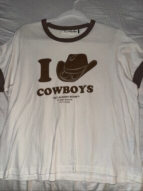 The Laundry Room White Tee with Brown Cowboy Graphic and Trim